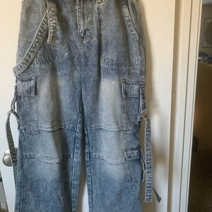 J for Justify Washed Blue Relaxed Cargo Jeans